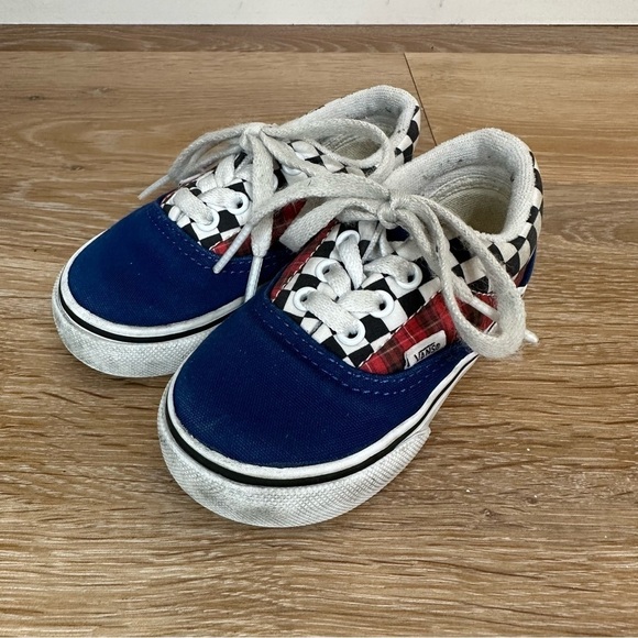 Vans Old Skool Toddler Mixed Print Blue Plaid Checkerboard Sneakers. Size 6 - Picture 3 of 10
